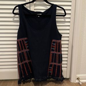Madewell Embroidered Fringe Navy Tank Size M EUC